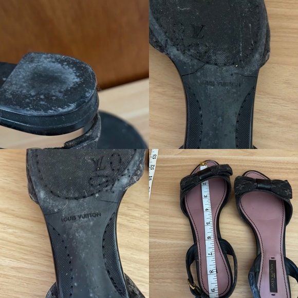 LOUIS VUITTON sz 7 37 Black Denim Bow Flats Sandals - Picture 14 of 14